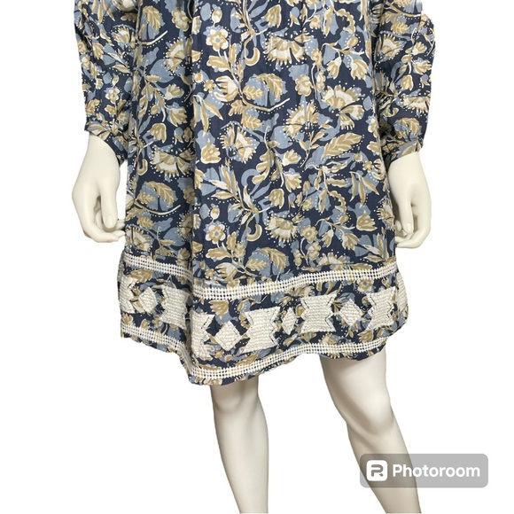 Lucky Brand Floral Embroidered Cottagecore Mini Dress Navy Beige White Size M - Picture 4 of 11
